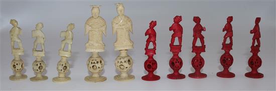 19th century Chinese ivory part chess set